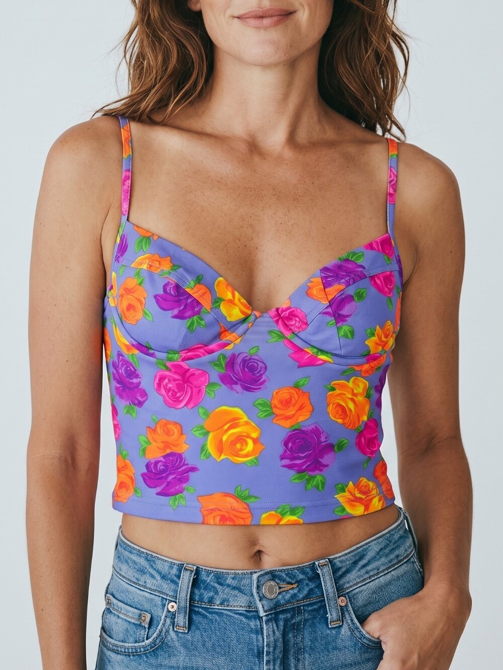 90s Y2k Victoria Secret Vintage Neon Floral Swim Tankini Top Roses